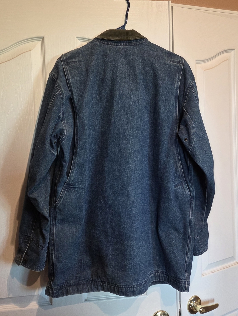 L.L. Bean Blue Denim Field Coat with Olive Cordury Collar - Picture 2 of 3